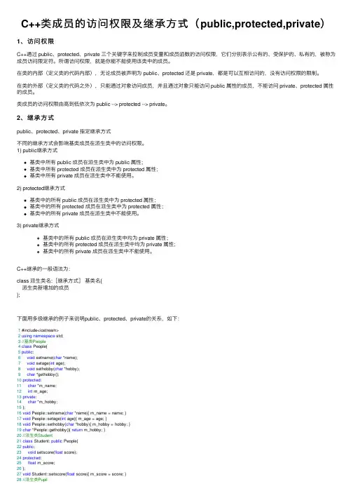 C++类成员的访问权限及继承方式（public,protected,private）