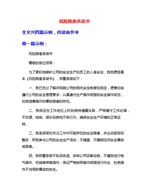 风险隐患承诺书