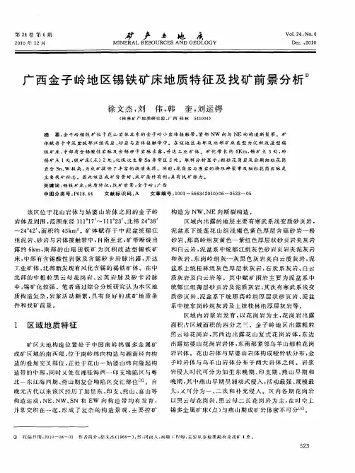 广西金子岭地区锡铁矿床地质特征及找矿前景分析