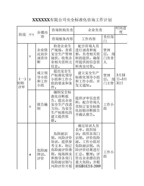 安全标准化咨询工作计划