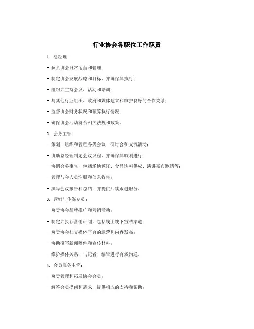 行业协会各职位工作职责