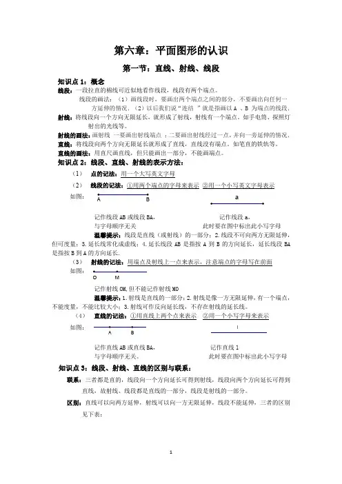 (完整word版)第六章：平面图形的认识知识点总结(word文档良心出品)