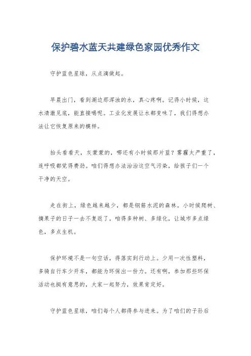 保护碧水蓝天共建绿色家园优秀作文