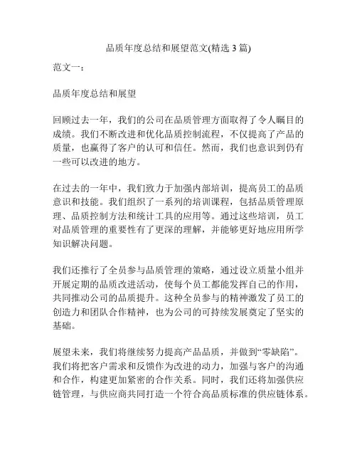 品质年度总结和展望范文(精选3篇)
