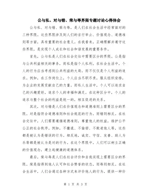 公与私、对与错、荣与辱界限专题讨论心得体会