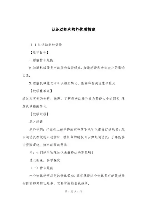 认识动能和势能优质教案