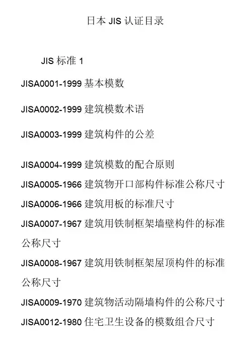 日本JIS认证目录