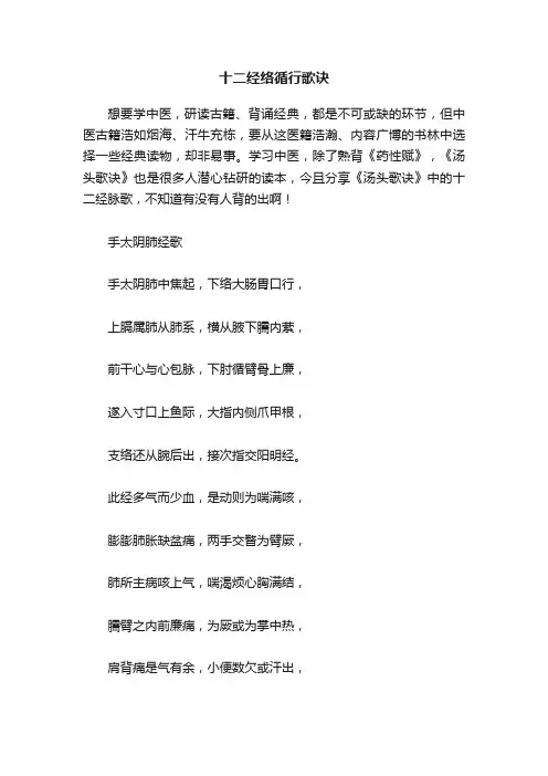 十二经络循行歌诀