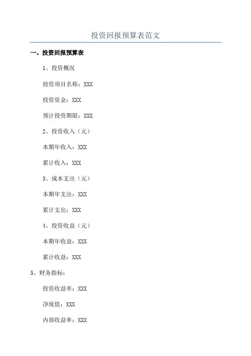 投资回报预算表范文