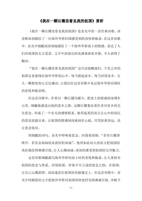 《我在一颗石榴里看见我的祖国》赏析