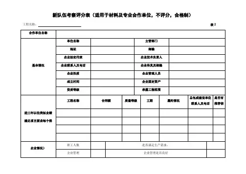 新队伍考察评分表(适用于材料及专业合作单位,不评分,合格制)(2024年)