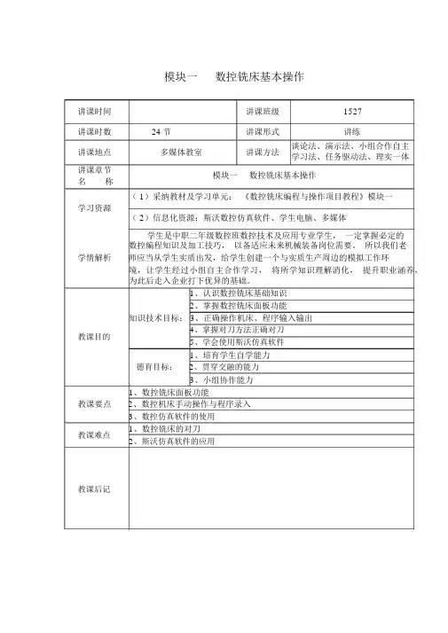 1数控铣床基本操作课件