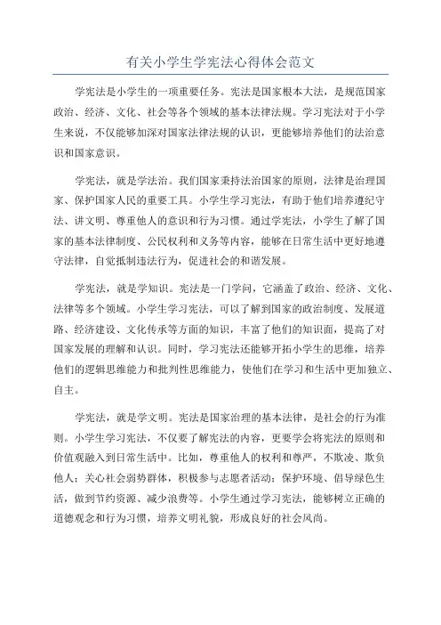 有关小学生学宪法心得体会范文