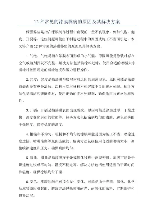 12种常见的漆膜弊病的原因及其解决方案