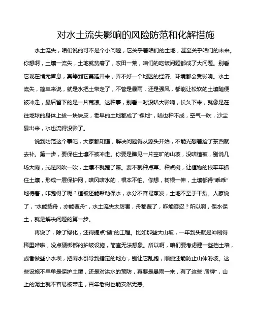 对水土流失影响的风险防范和化解措施