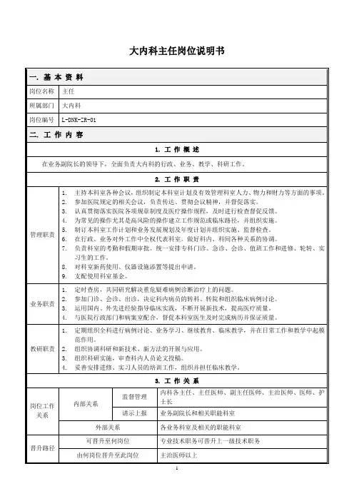 内科岗位说明书