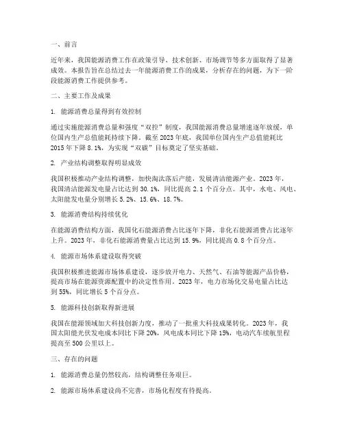 能源消费工作总结报告