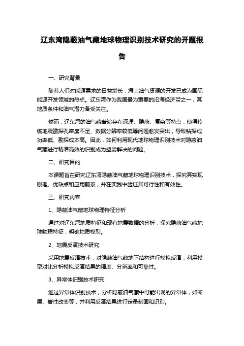 辽东湾隐蔽油气藏地球物理识别技术研究的开题报告