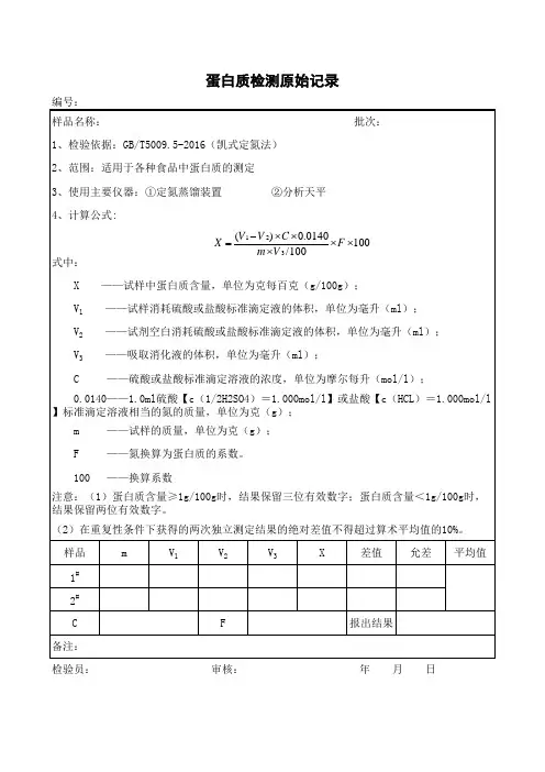 蛋白质检测原始记录