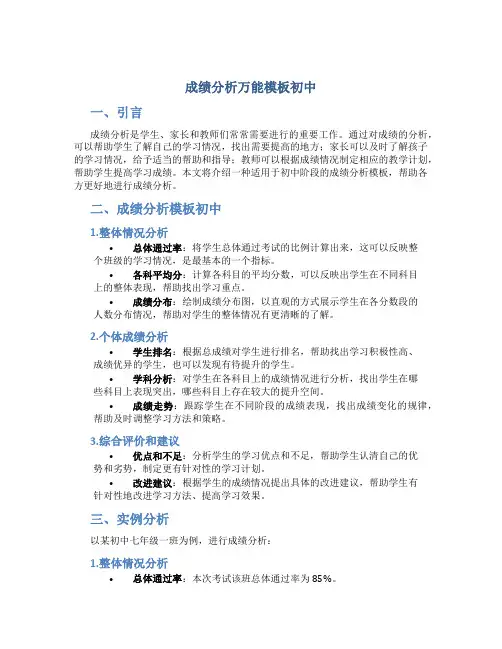 成绩分析万能模板初中