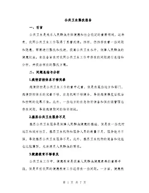 公共卫生整改报告（3篇）