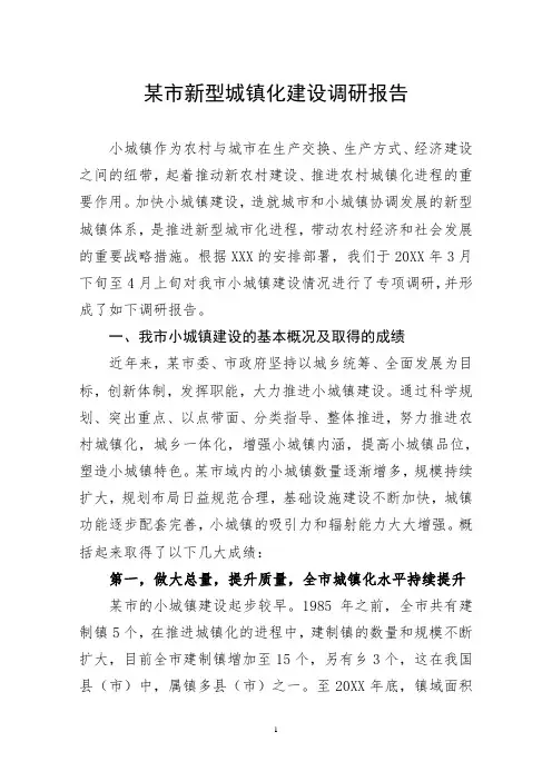 某市新型城镇化建设调研报告