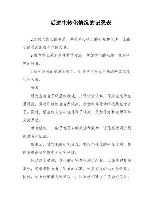 后进生转化情况的记录表