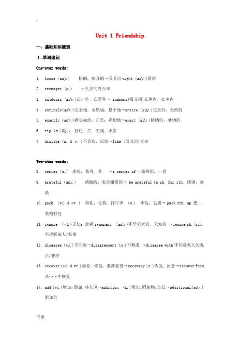 高中英语 Unit 1 Friendship复习教案 新人教版必修1-新人教版高一必修1英语教案
