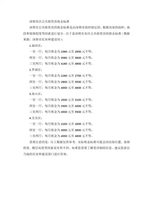 深圳各区公共租赁房租金标准