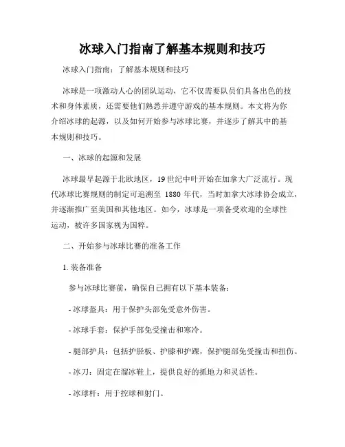 冰球入门指南了解基本规则和技巧