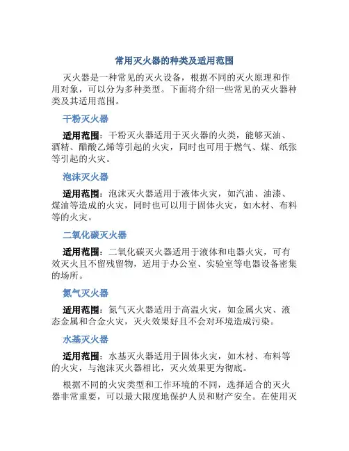 常用灭火器的种类及适用范围有哪些图片素材