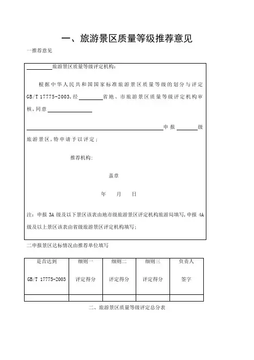 旅游景区质量等级评定与划分国家标准评定细则