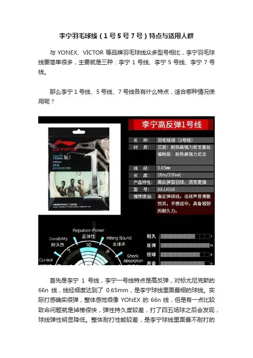 李宁羽毛球线（1号5号7号）特点与适用人群