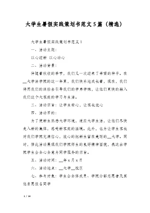 大学生暑假实践策划书范文5篇(精选)