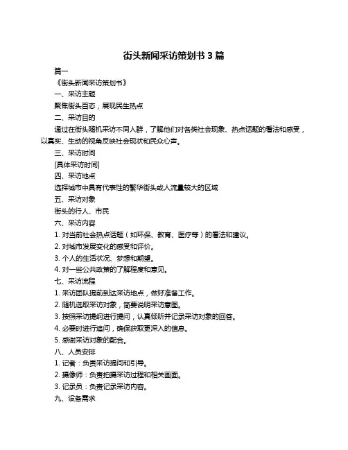 街头新闻采访策划书3篇