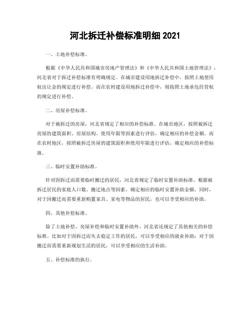 河北拆迁补偿标准明细2021
