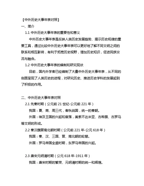 中外历史大事年表对照 -回复