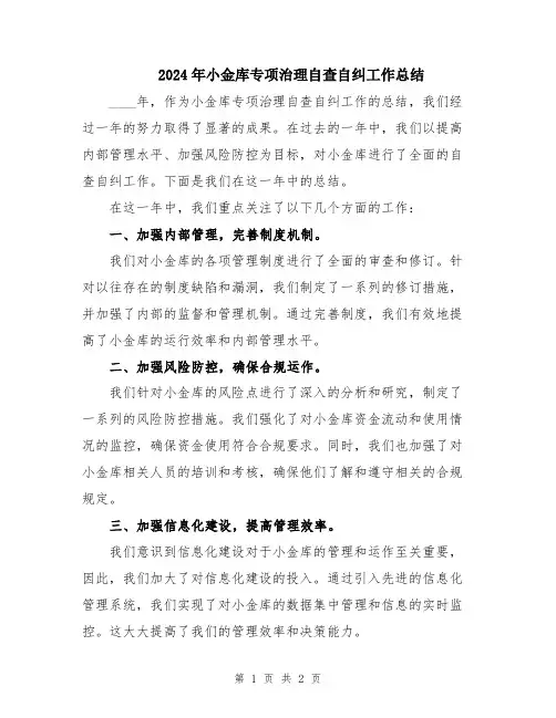 2024年小金库专项治理自查自纠工作总结