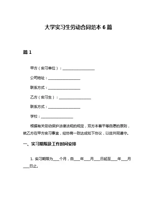 大学实习生劳动合同范本6篇