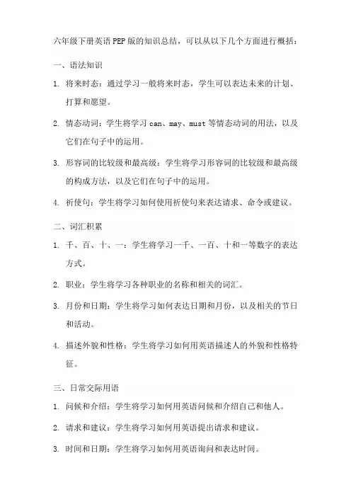 六年级下册英语pep版知识总结