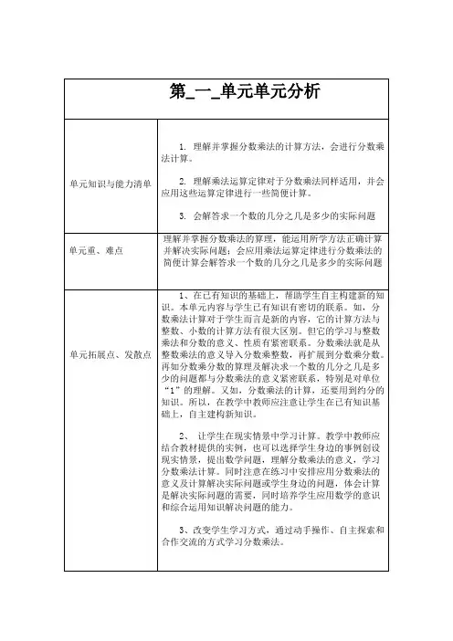 六年级数学《分数乘法》单元分析