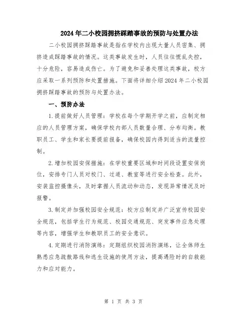 2024年二小校园拥挤踩踏事故的预防与处置办法