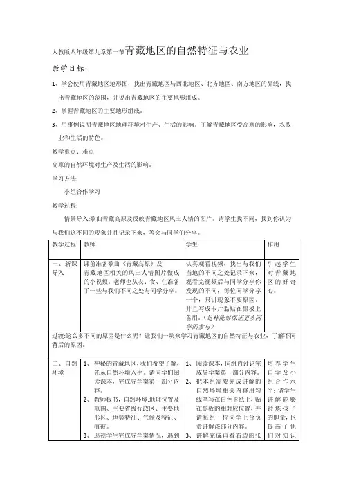 新人教版八年级地理下册《九章 青藏地区  第一节 自然特征与农业》教案_8