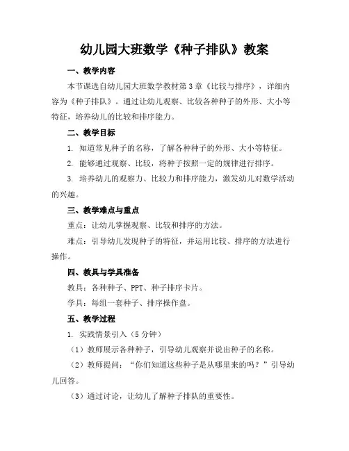 幼儿园大班数学《种子排队》教案