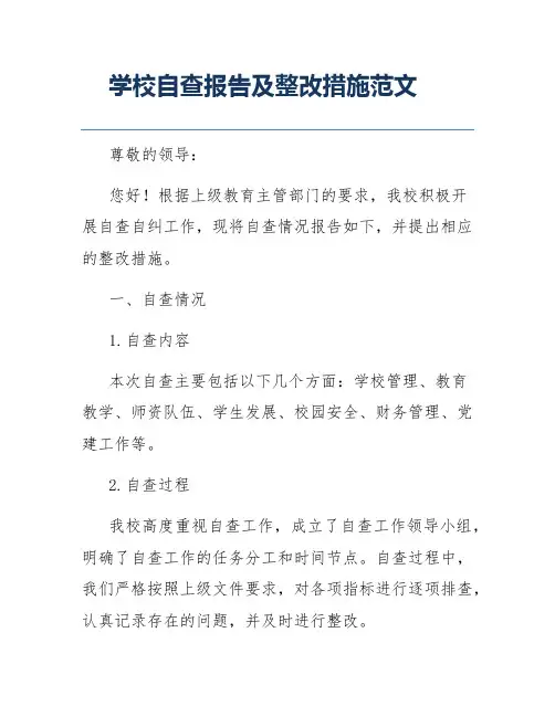 学校自查报告及整改措施范文