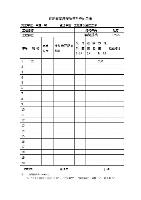 直螺纹连接检查表