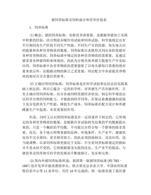 猪饲养标准及饲料成分和营养价值表