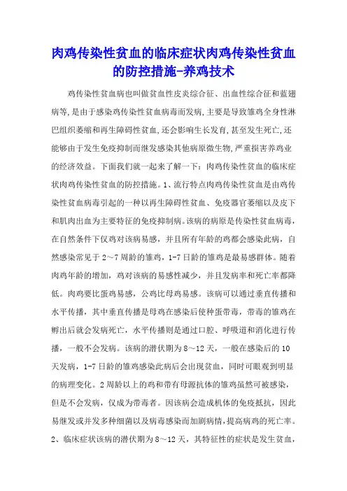 肉鸡传染性贫血的临床症状 肉鸡传染性贫血的防控措施 - 养鸡技术
