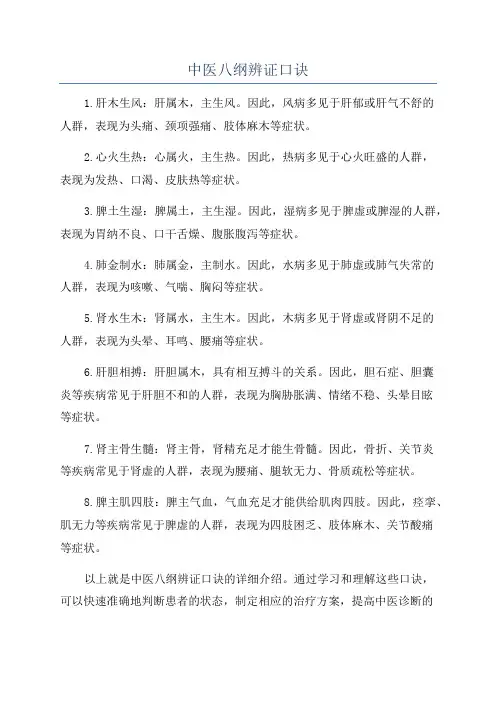 中医八纲辨证口诀