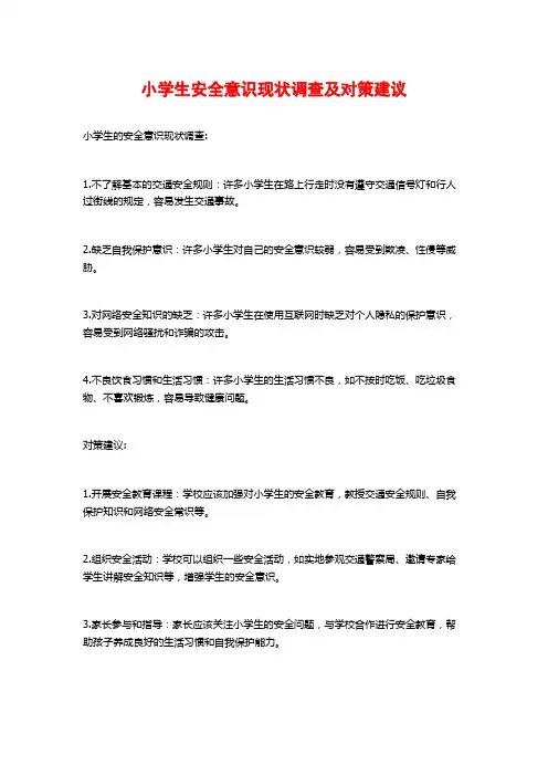 小学生安全意识现状调查及对策建议